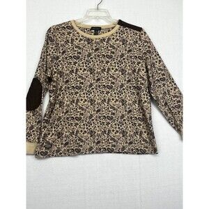 LRL Lauren Jeans Co Top 2X Paisley Flower Print Shoulder Zip Elbow Patch